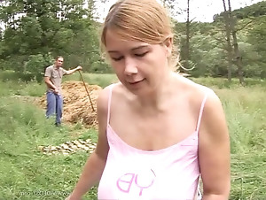 Chunky Amateur teen with extra big tits has wild outdoor fuck session with a hunk.